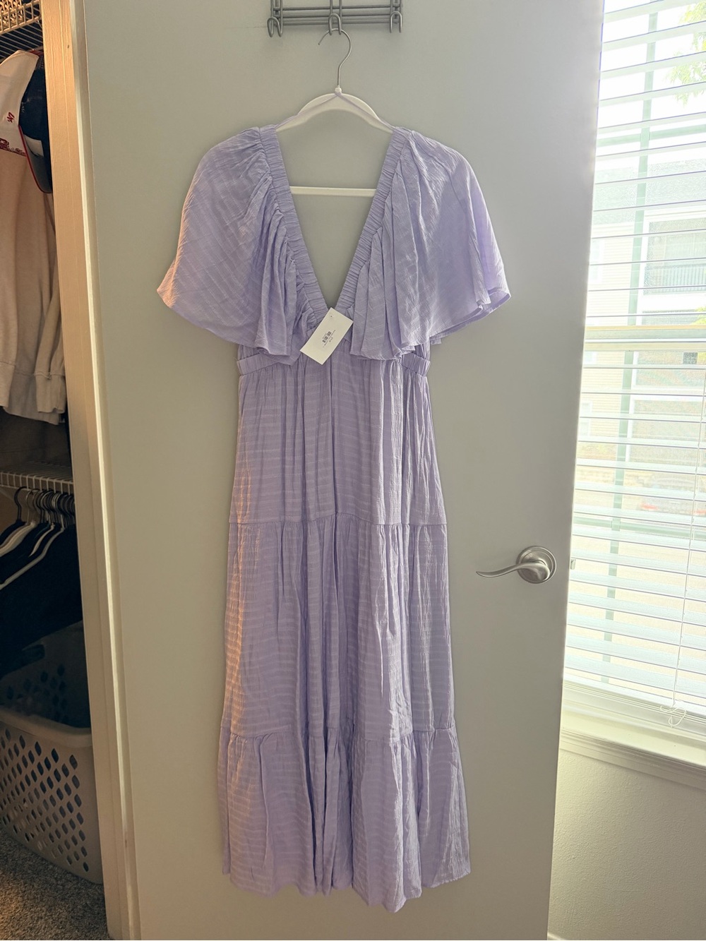 Lavender Tiered V-Neck Maxi Dress with Ruffle Trim